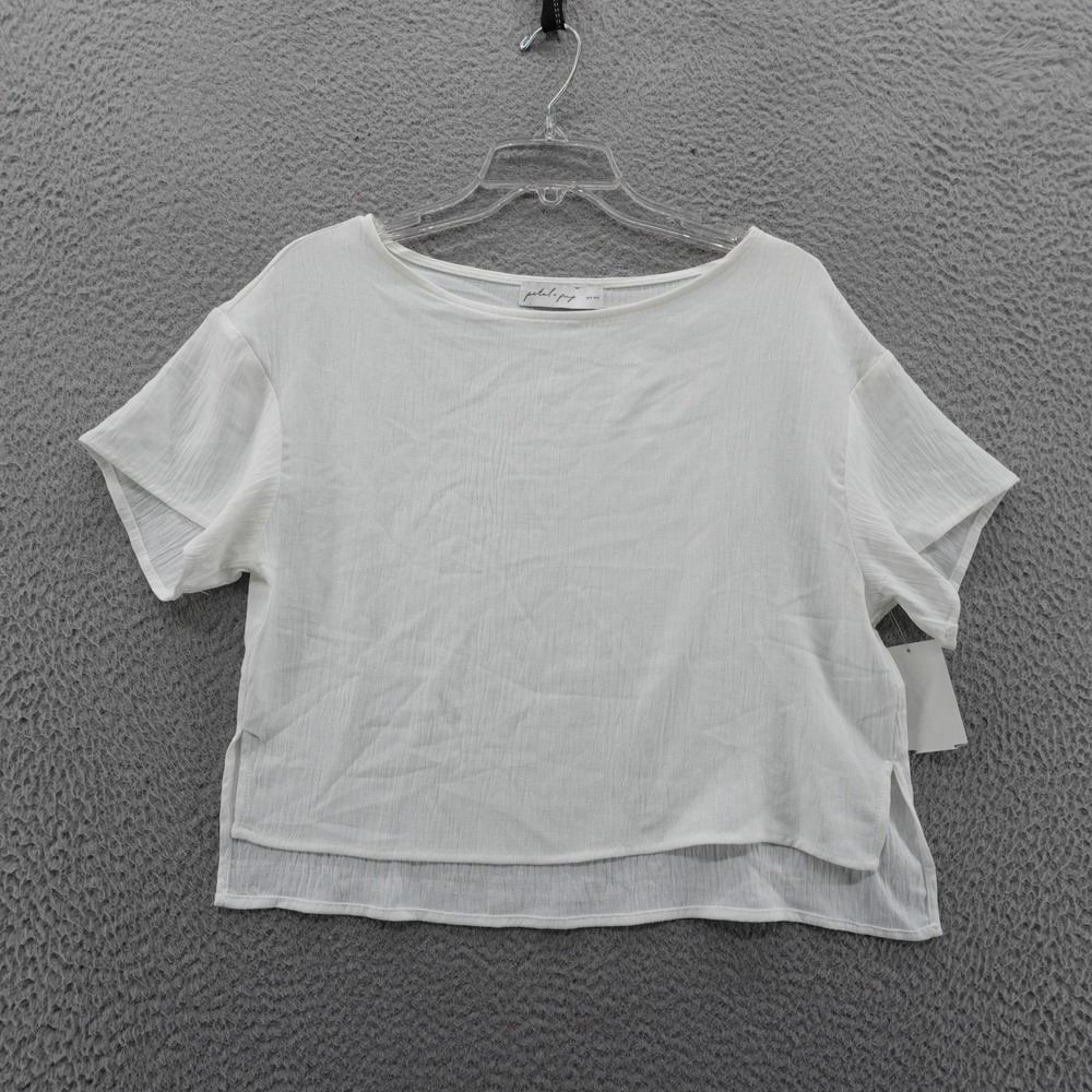 Petal + Pup Womens White Crinkle‎ Short Sleeve Boat Neck High Low Blouse Small